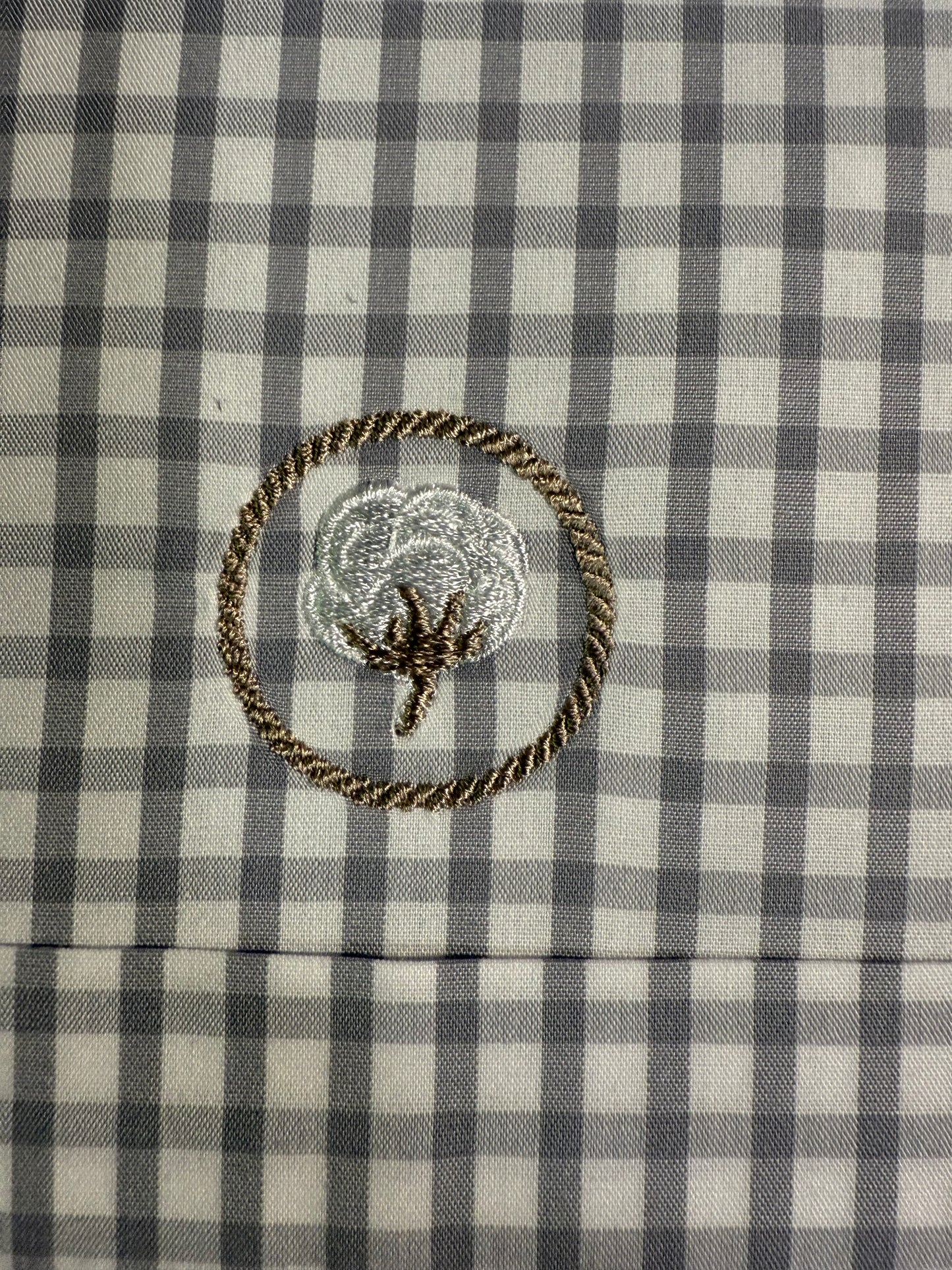 Grey/White Dress Shirt with Embroidered Cotton Crest