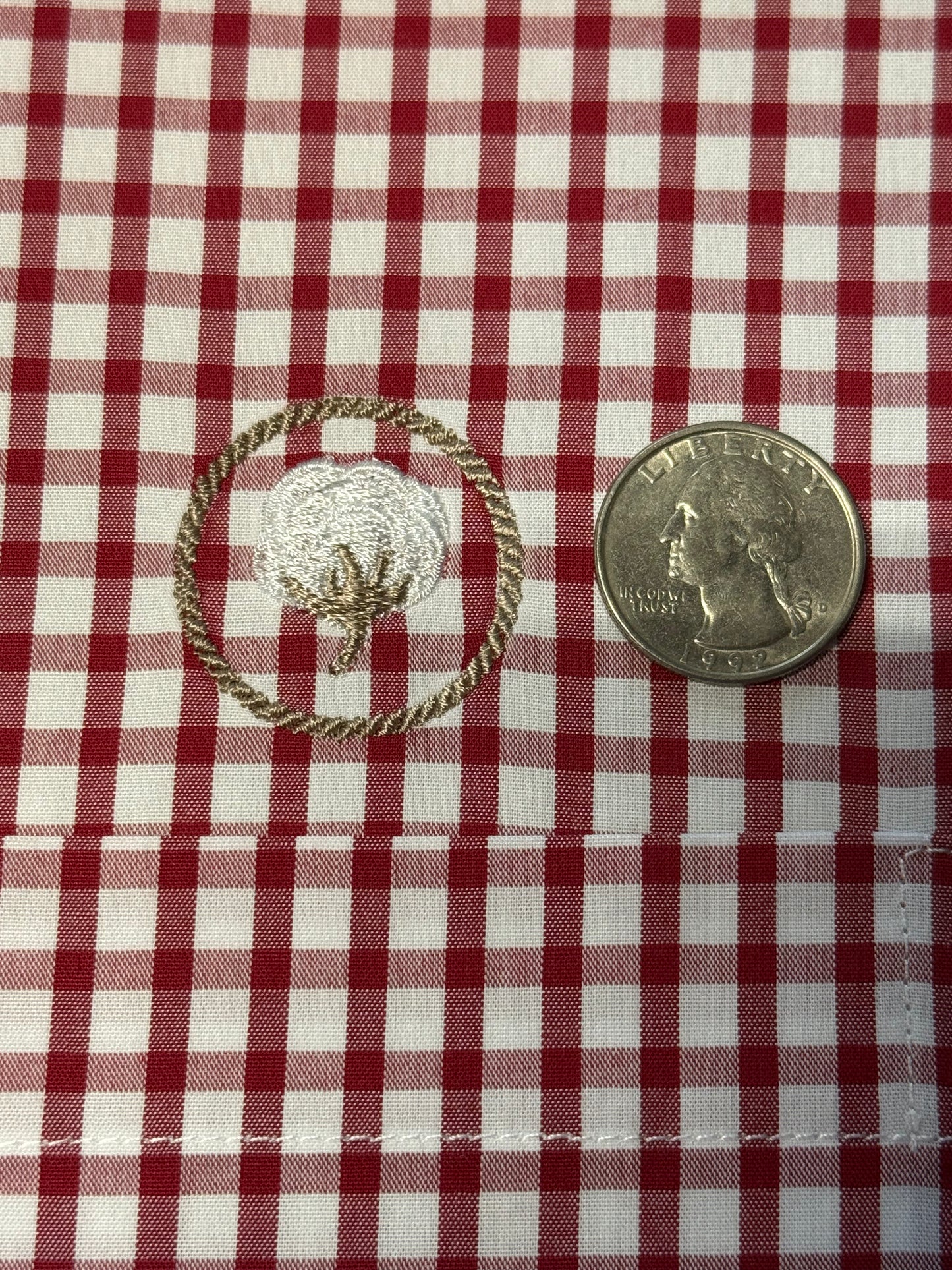 Red/White Dress Shirt with Embroidered Cotton Crest