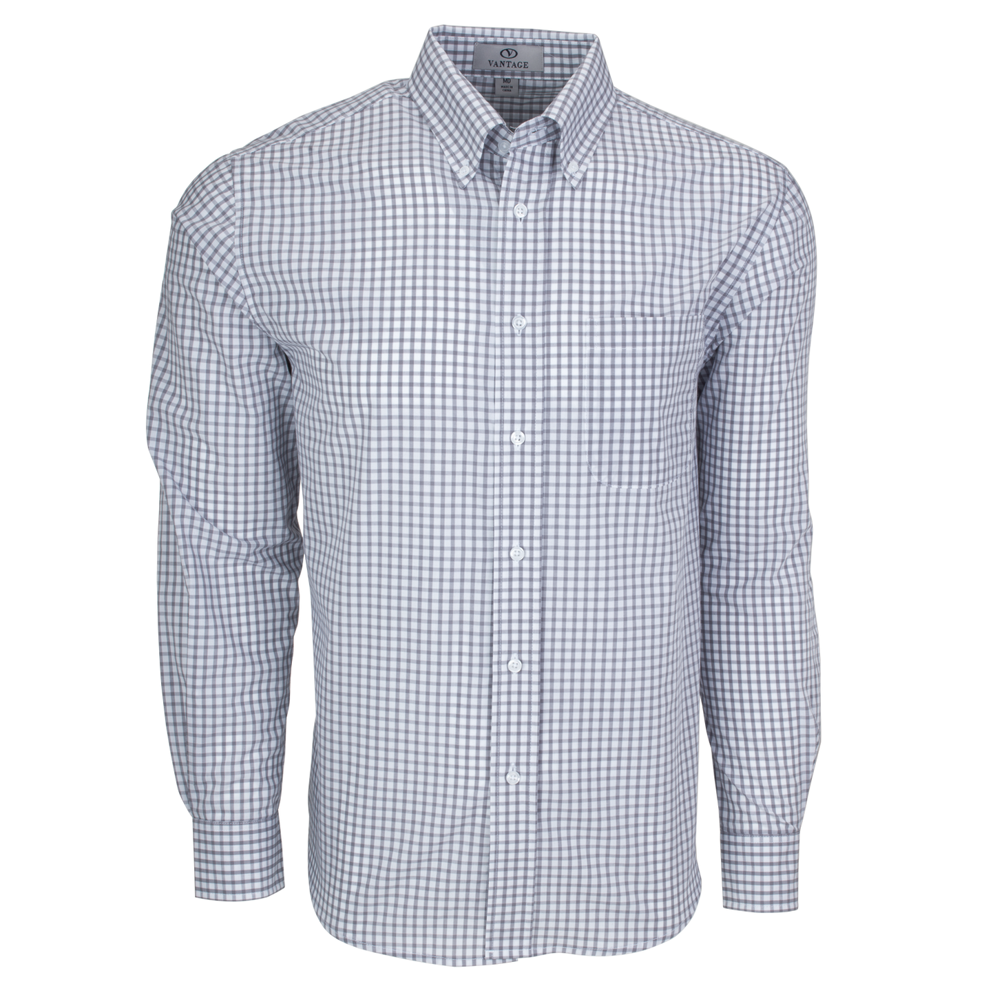 Grey/White Dress Shirt with Embroidered Cotton Crest