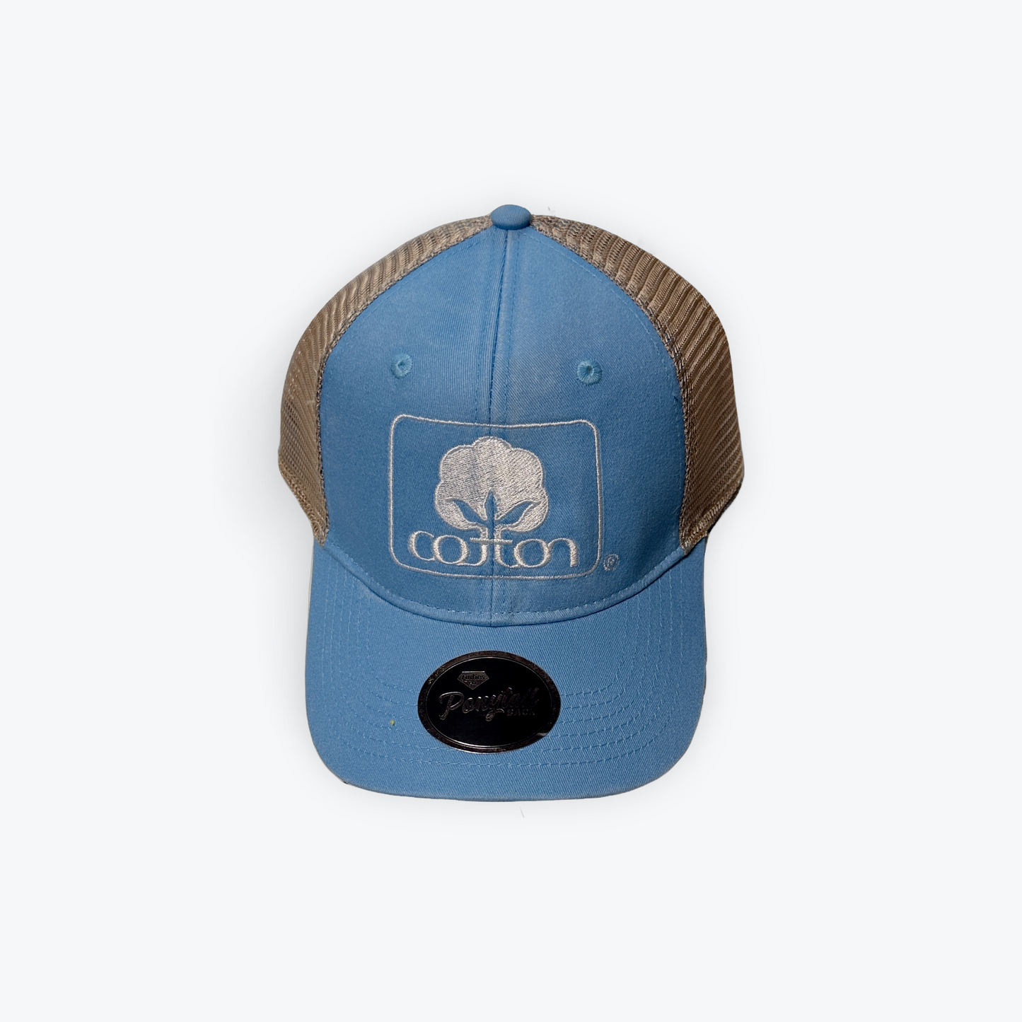 Cotton Inc. Sky Blue/Tea Ponytail Hat