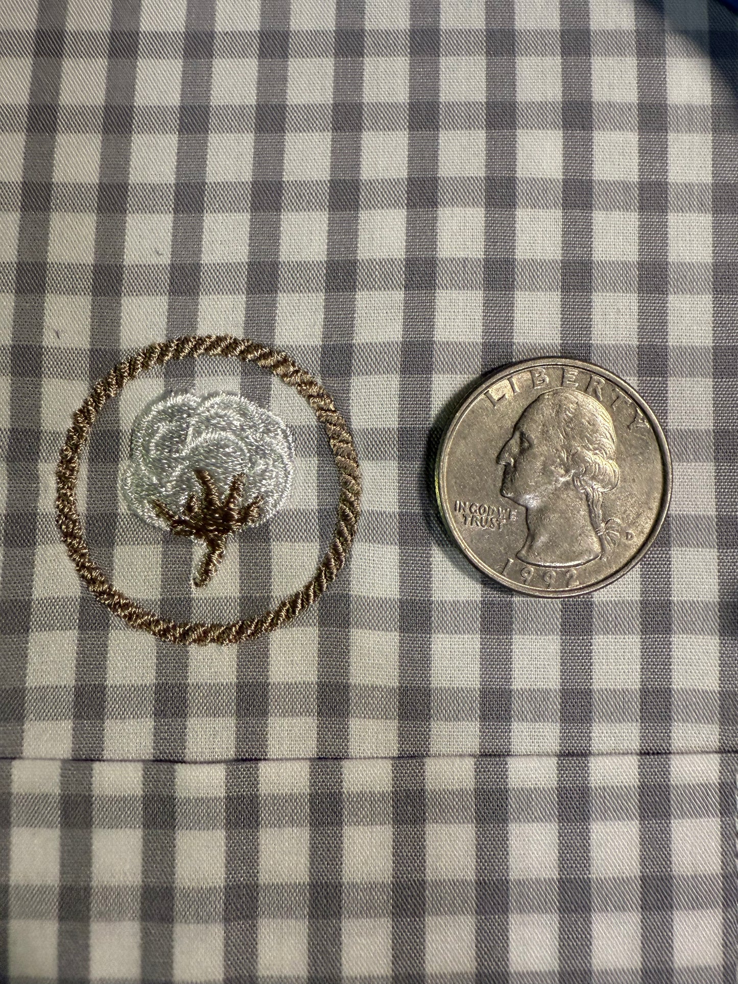 Grey/White Dress Shirt with Embroidered Cotton Crest