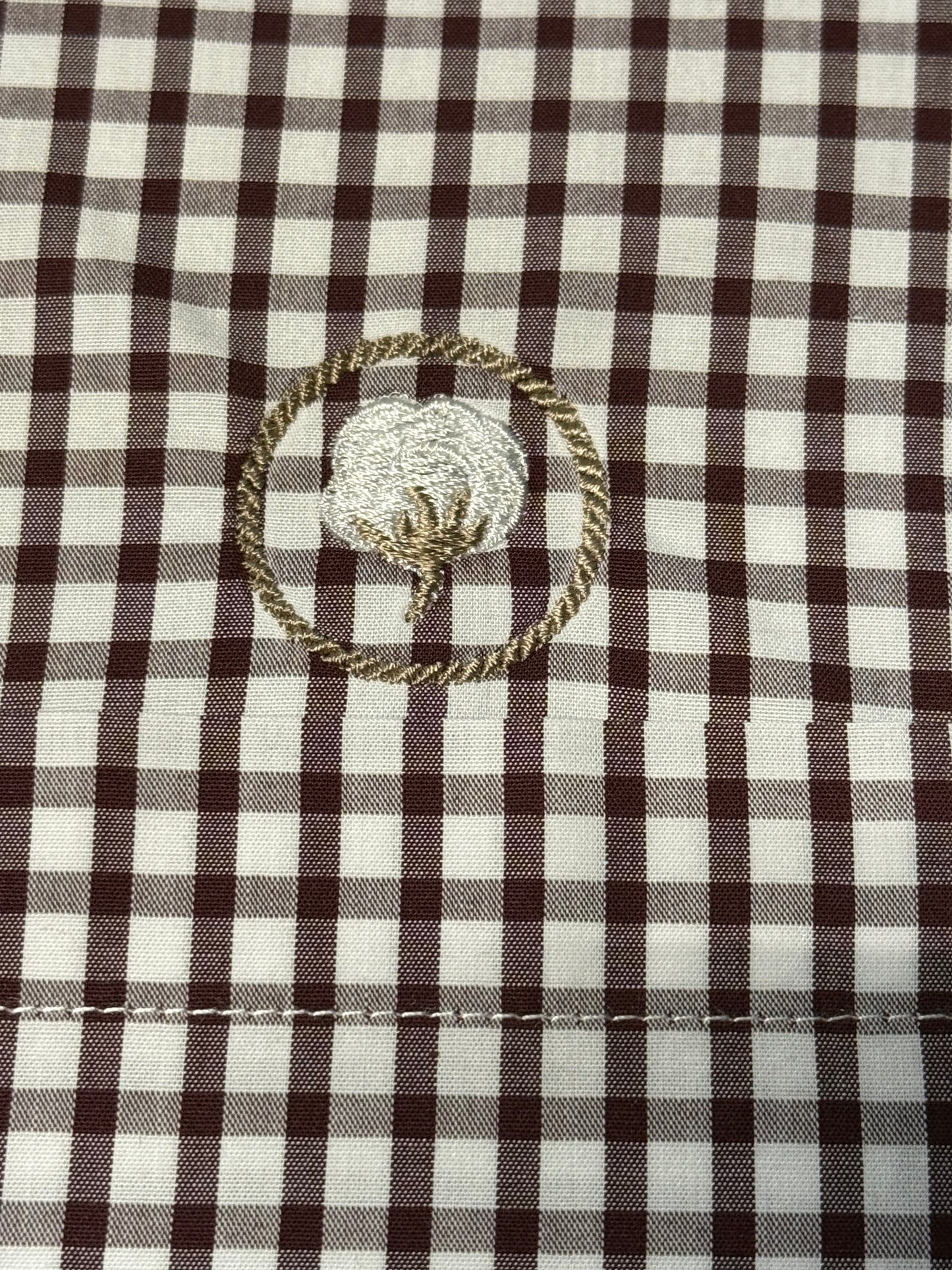 Deep Maroon/White Dress Shirt with Embroidered Cotton Crest