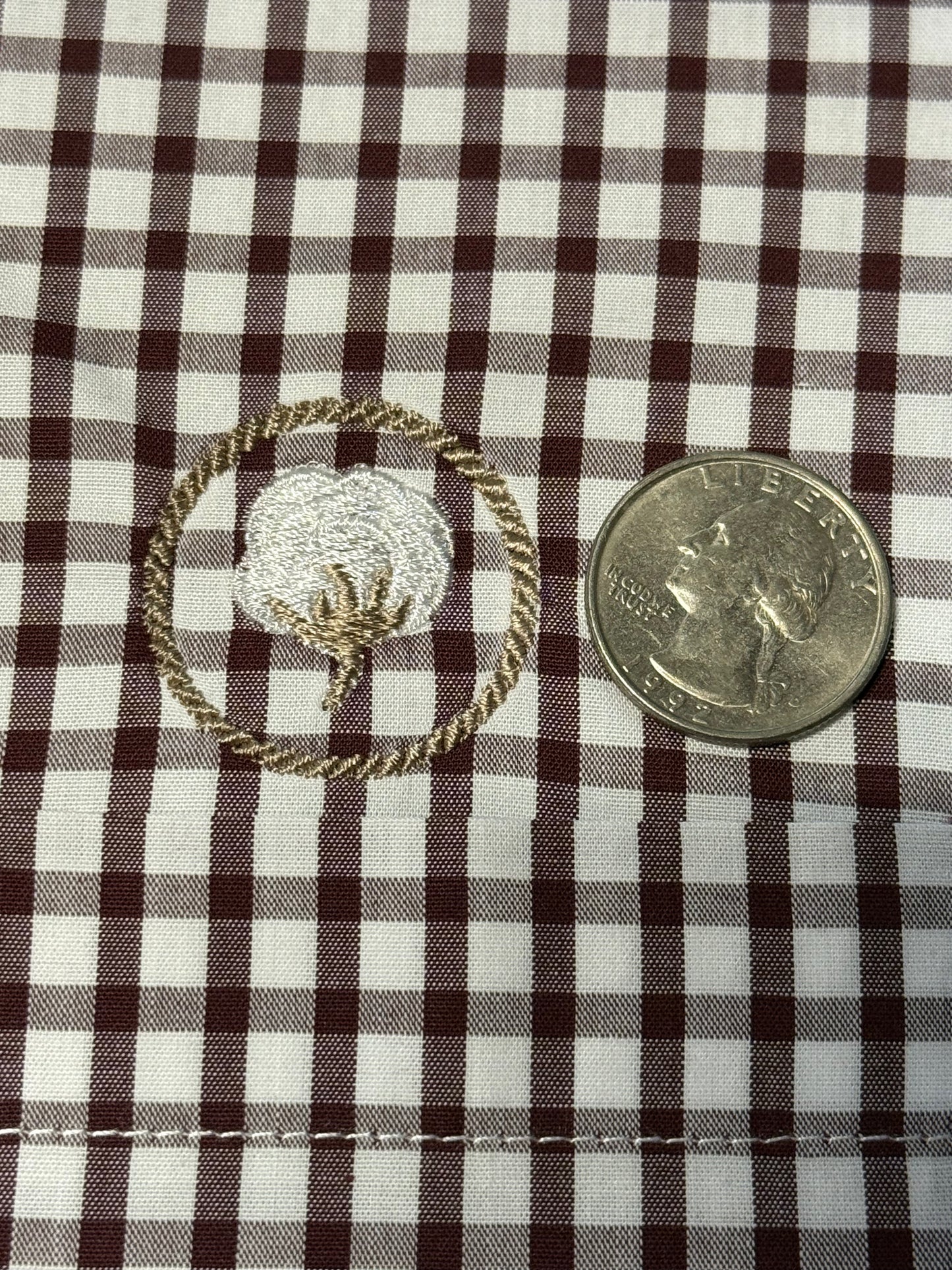 Deep Maroon/White Dress Shirt with Embroidered Cotton Crest