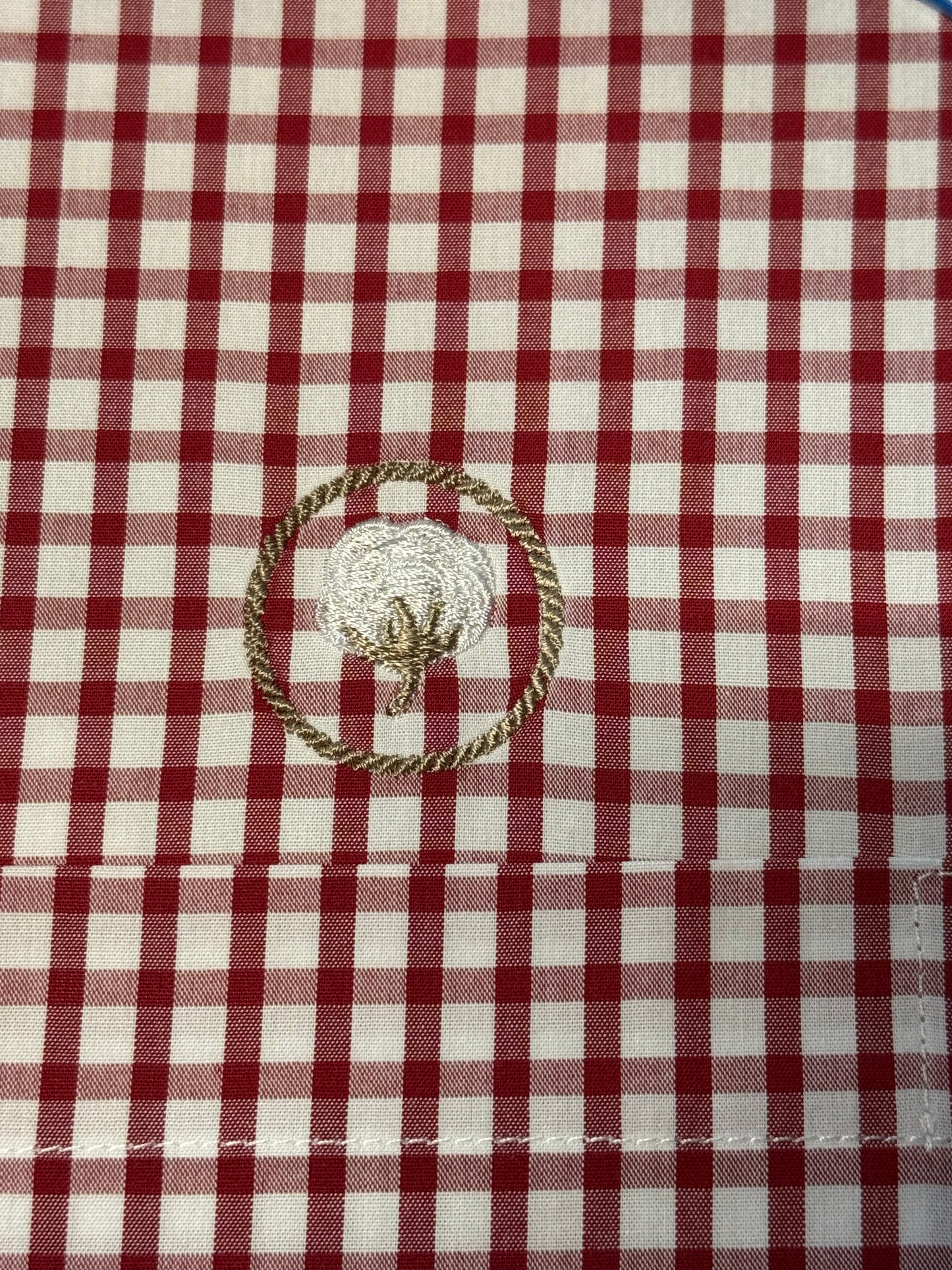 Red/White Dress Shirt with Embroidered Cotton Crest