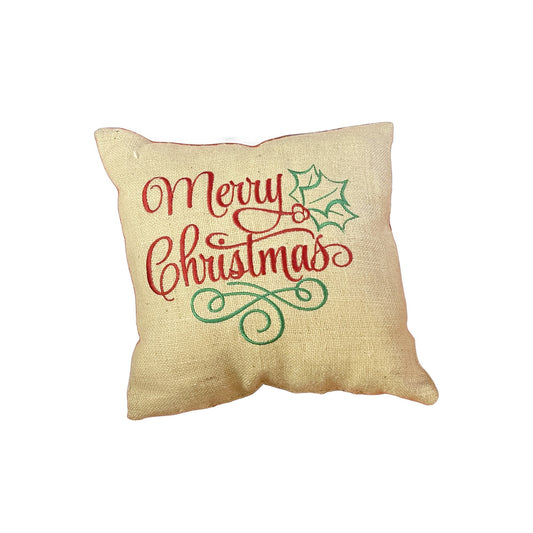 Red & Green Merry Christmas Embroidered Pillow