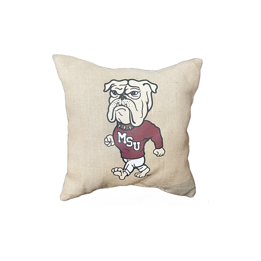 MSU Walking Bully Square Burlap Pillow