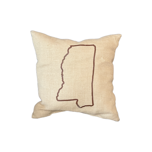 State of MS Outline Square Burlap Pillow